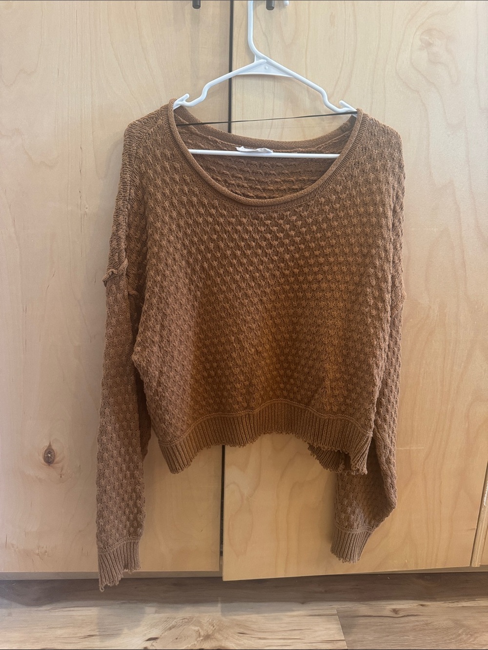 Double Zero Women's Off-the-Shoulder Chunky Knit Sweater in Rust Brown